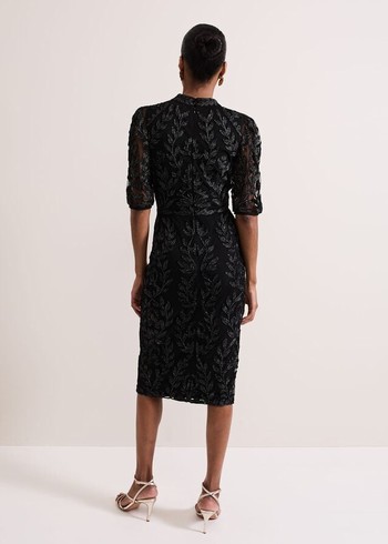 Phase Eight Misha Tapework Shimmer Dress Black USA | 3016824-LJ